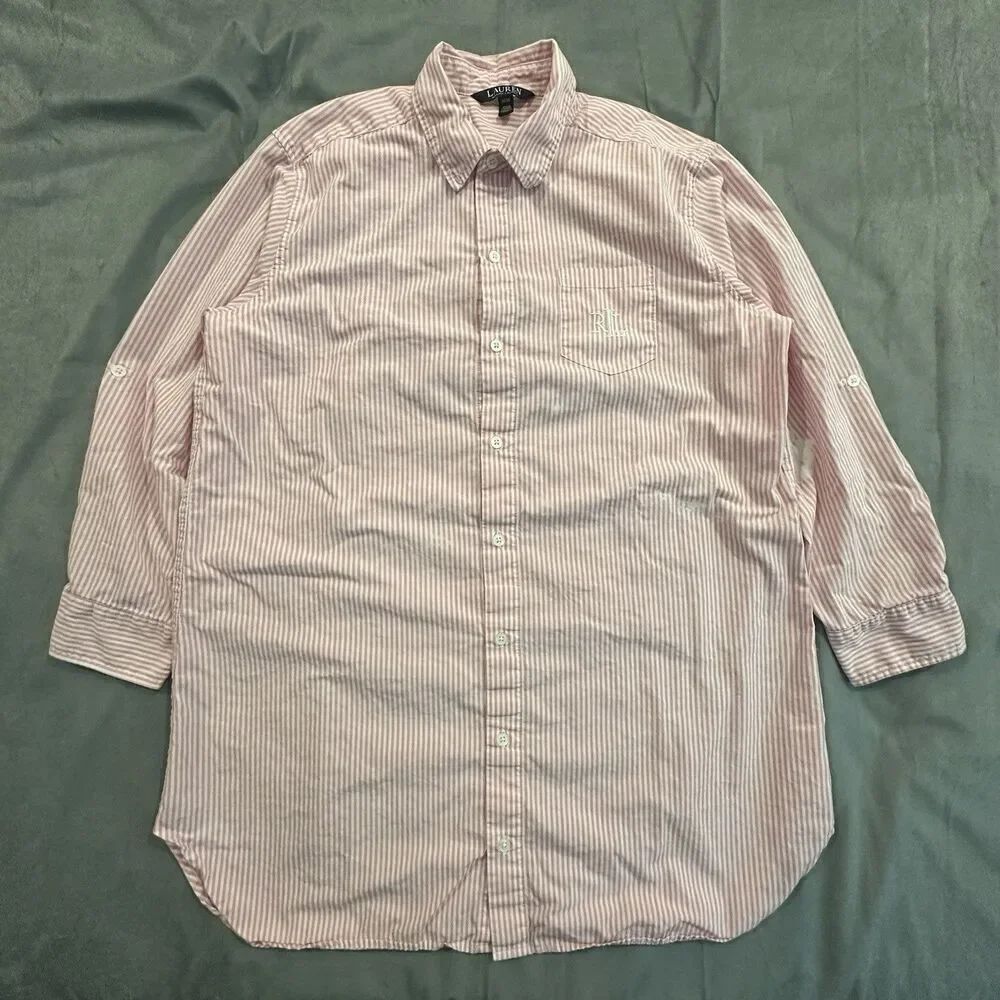 ​Lauren Ralph Lauren Shirt Womens M Black Label Striped Button Down Pink Button